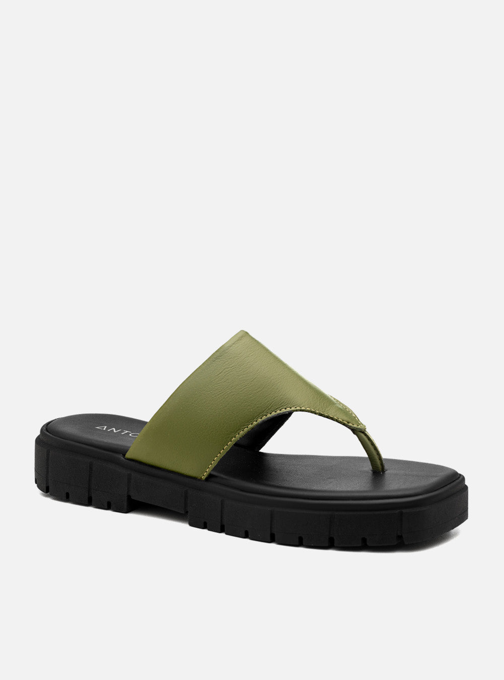 Rasteira em Couro Flat Gabi Verde Oliva