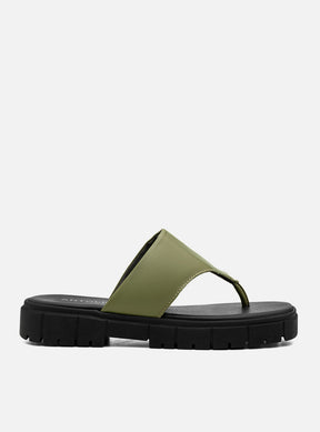 Rasteira em Couro Flat Gabi Verde Oliva