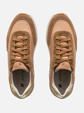 Tênis em Couro Contrast Nude Rosado Sport