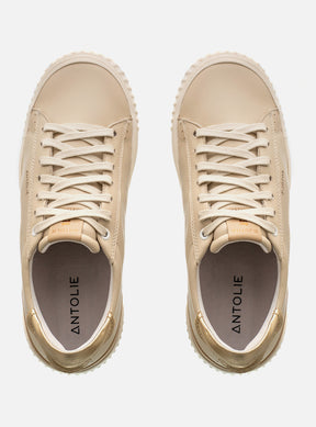 Tênis Couro Off White Cadarço Detalhe Dourado Classic