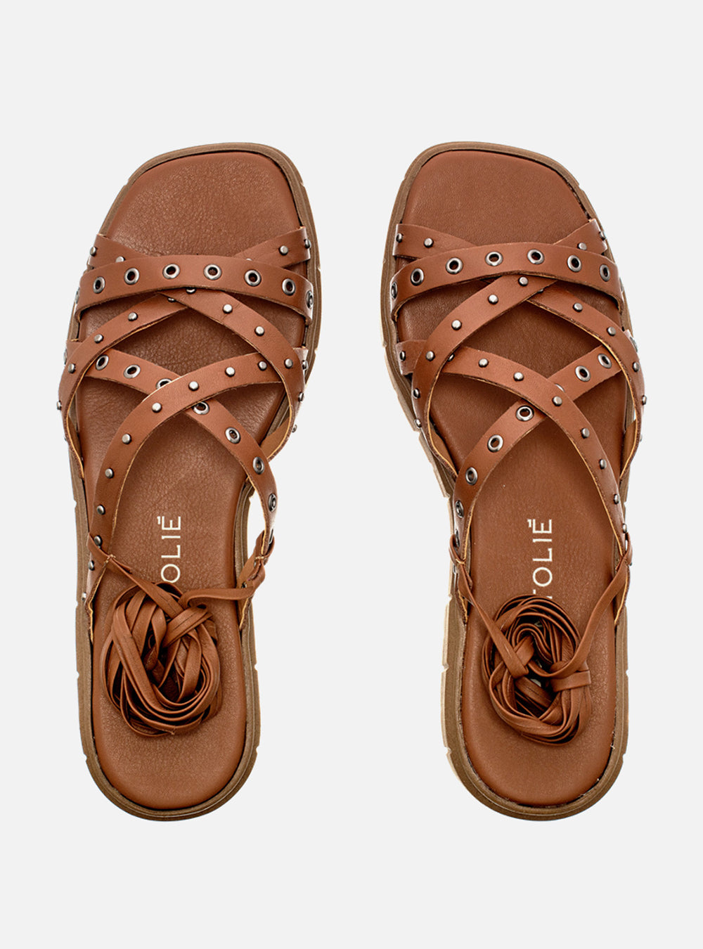 Sandália em Couro Flat Amarração Gabi Marrom