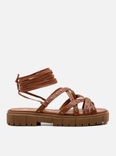 Sandália em Couro Flat Amarração Gabi Marrom