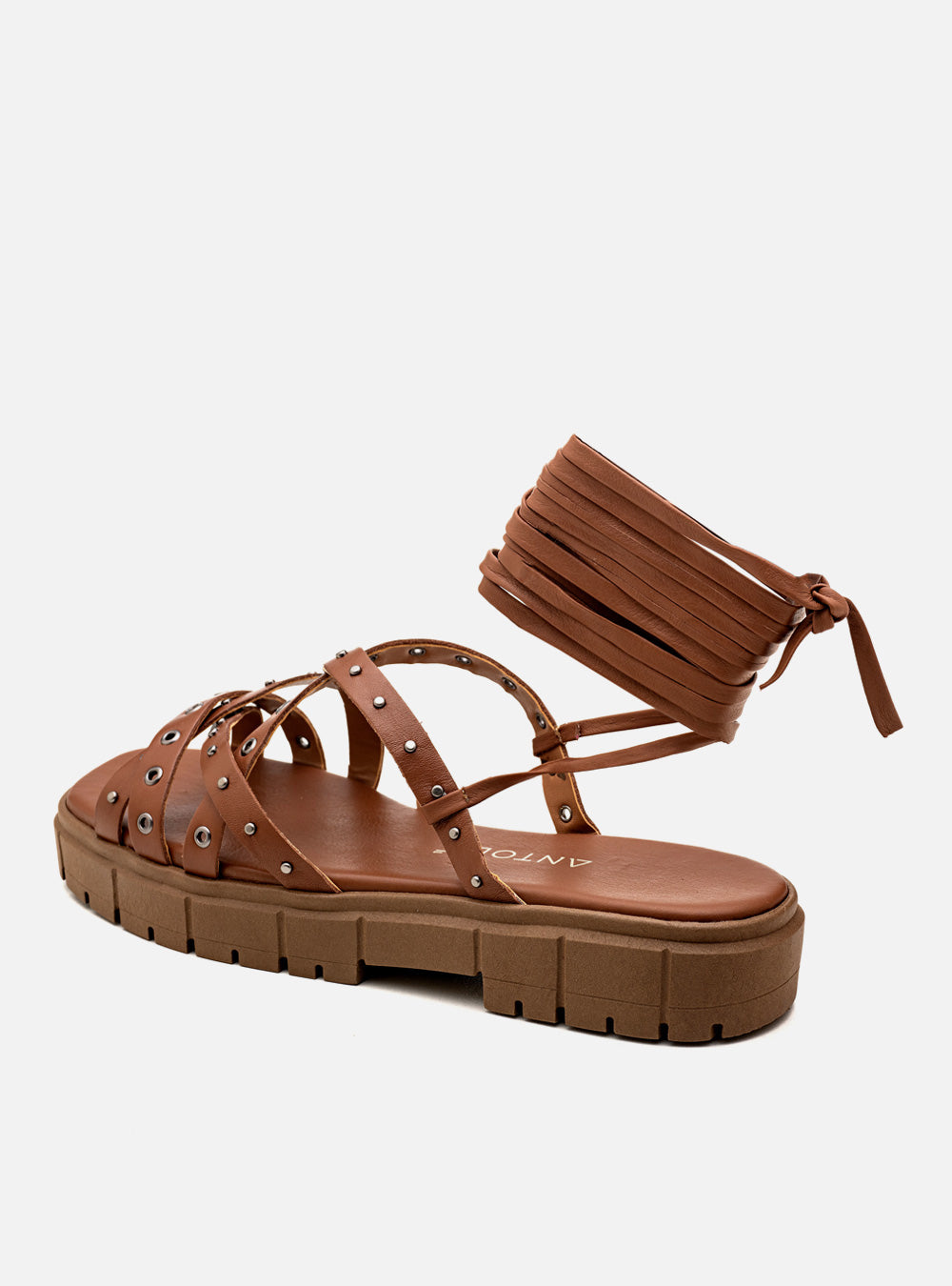 Sandália em Couro Flat Amarração Gabi Marrom