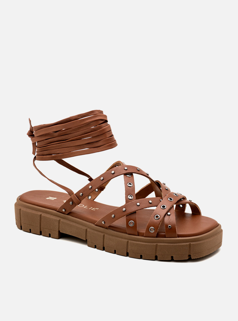 Sandália em Couro Flat Amarração Gabi Marrom