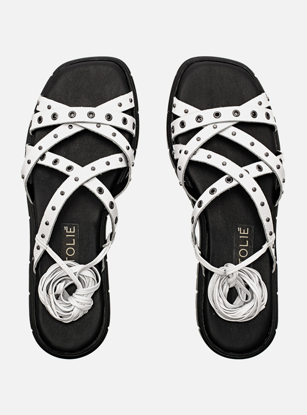 Sandália em Couro Flat Amarração Gabi Branco