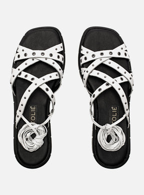 Sandália em Couro Flat Amarração Gabi Branco