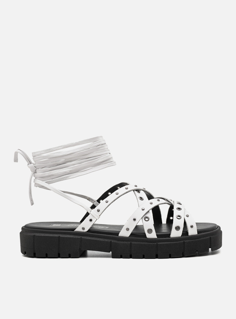 Sandália em Couro Flat Amarração Gabi Branco