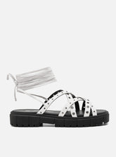 Sandália em Couro Flat Amarração Gabi Branco