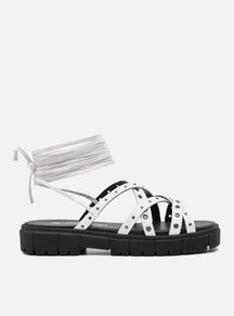Sandália em Couro Flat Amarração Gabi Branco
