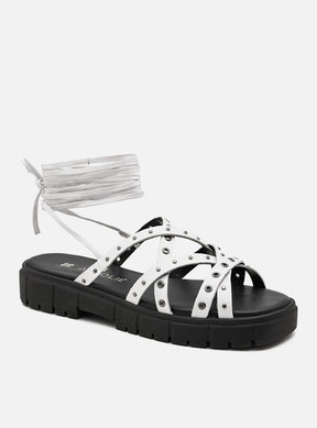 Sandália em Couro Flat Amarração Gabi Branco