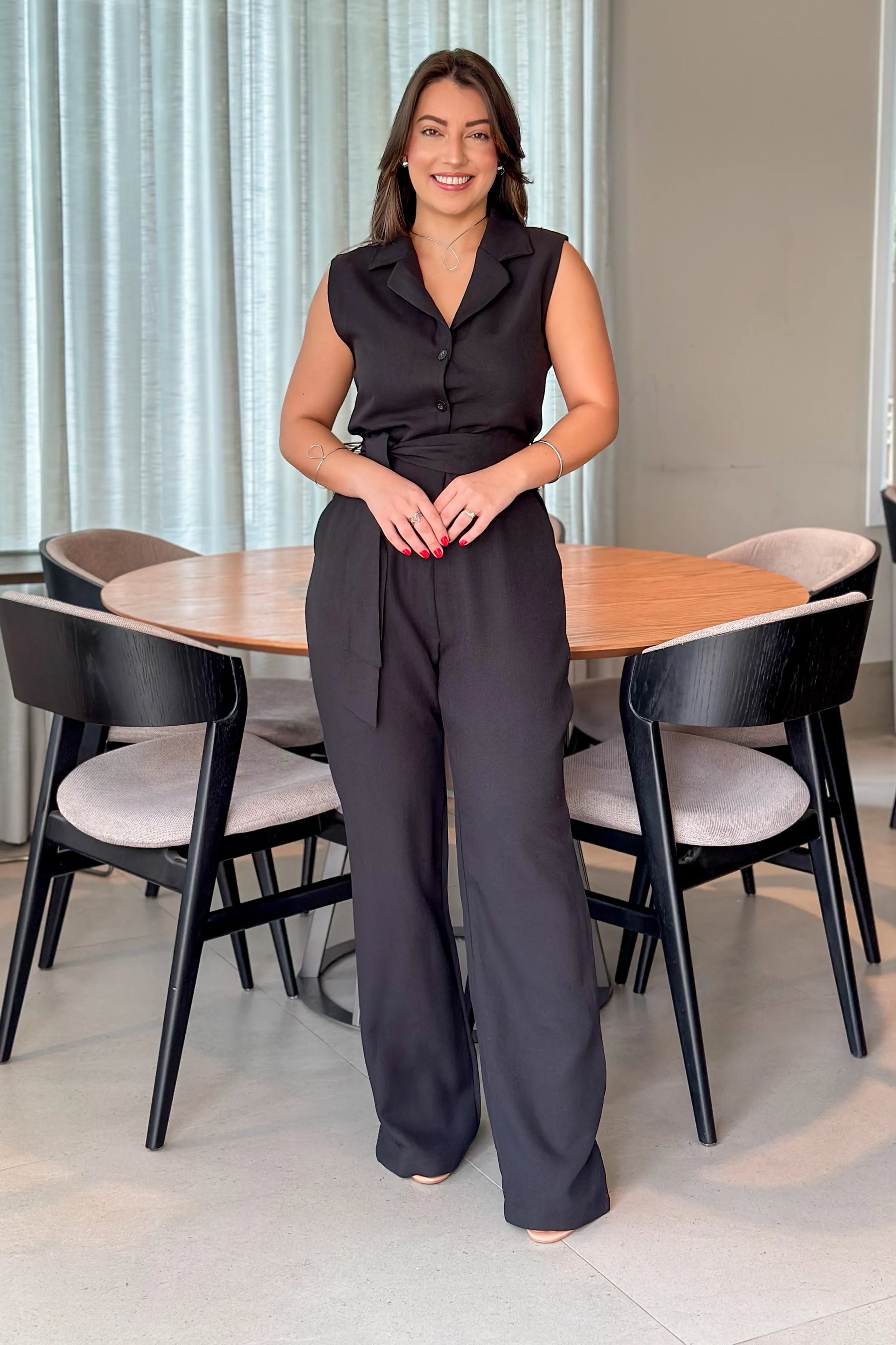 Macacão Pantalona Detalhe Botões Anita Preto