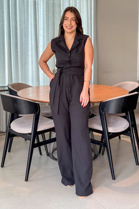 Macacão Pantalona Detalhe Botões Anita Preto