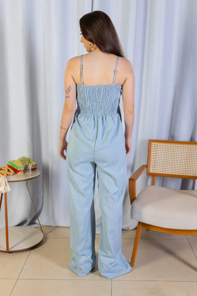 Macacão Alfaiataria Lux Assimétrico Detalhe Fivela Taís Araújo Azul