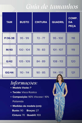 Macacão Regata Decote "V" Visco Rústico Emily Estampado Azul