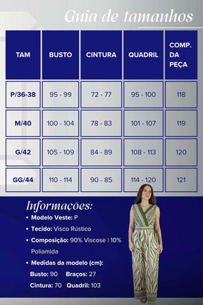 Macacão Regata Decote "V" Visco Rústico Emily Estampado Verde