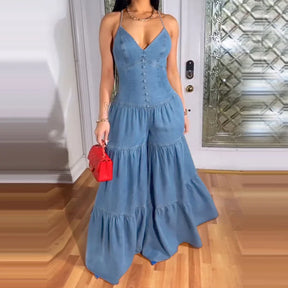 Macacão Jeans Decote em V