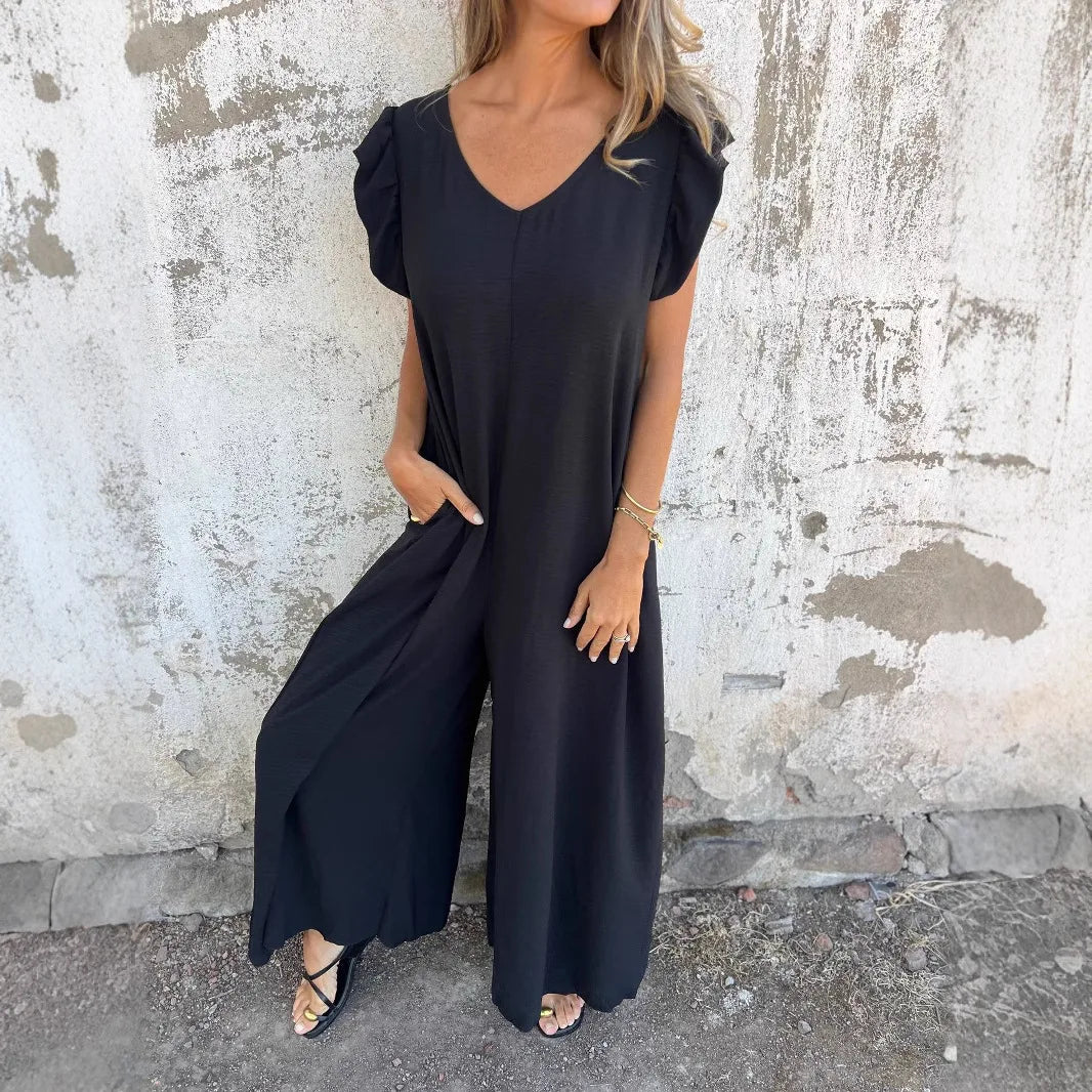 Macacão Longo Com Decote Em V