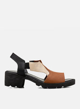 Sandália em Couro Tri Valentina Caramelo Off White e Preto