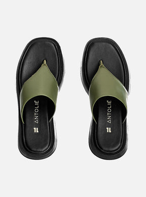 Flatform em Couro Acolchoado Bia Verde Oliva