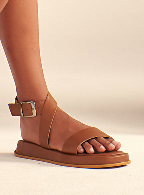 Flatform em Couro Fresh Rafaela Caramelo