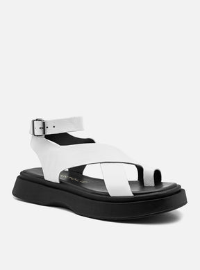 Flatform em Couro Tiras Cruzadas Bia Branco