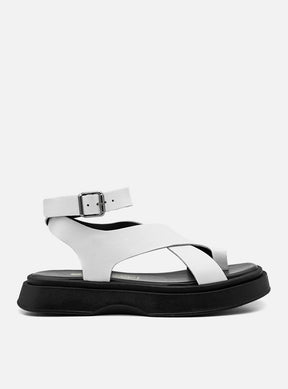 Flatform em Couro Tiras Cruzadas Bia Branco