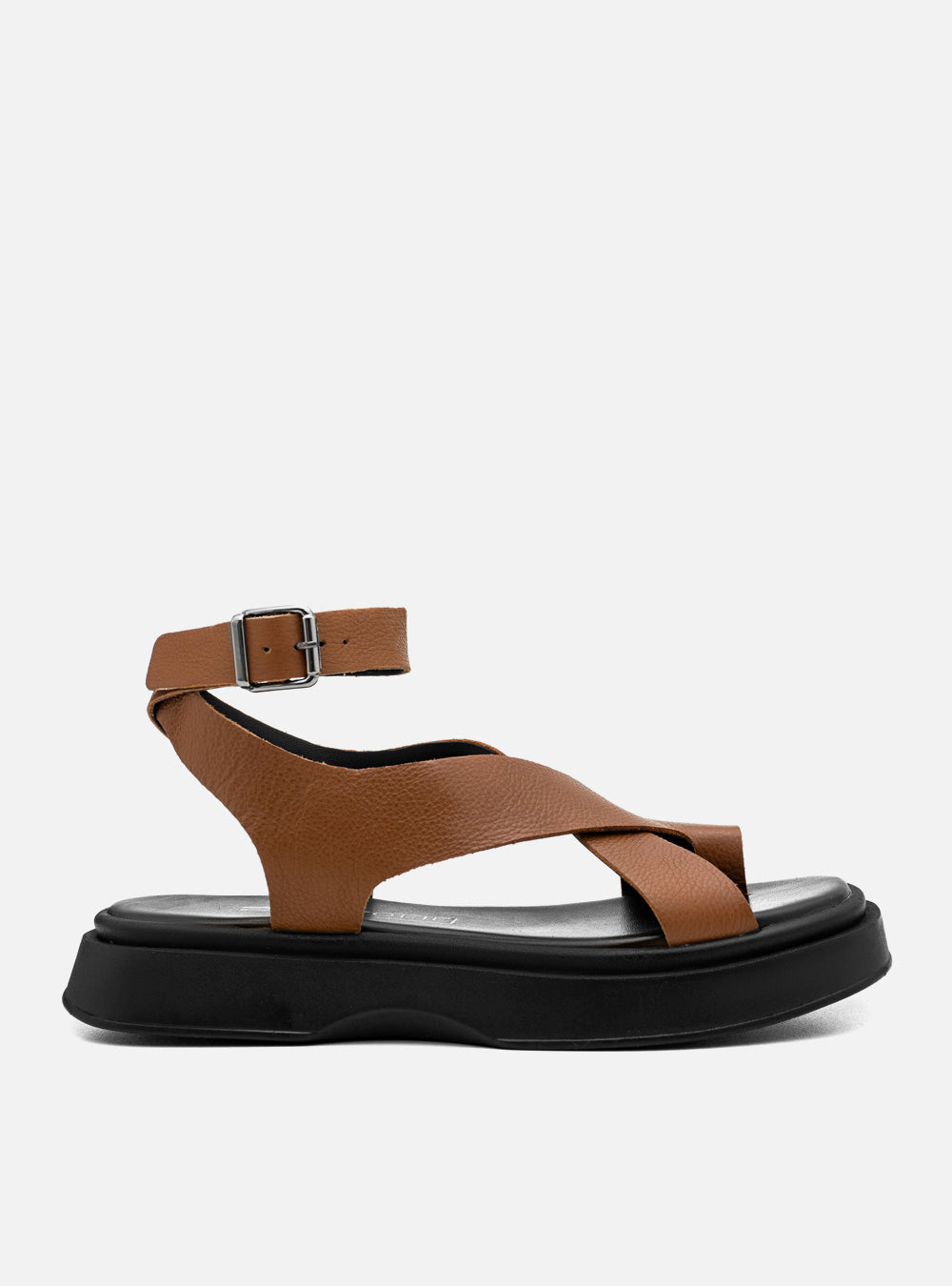 Flatform em Couro Tiras Cruzadas Bia Caramelo