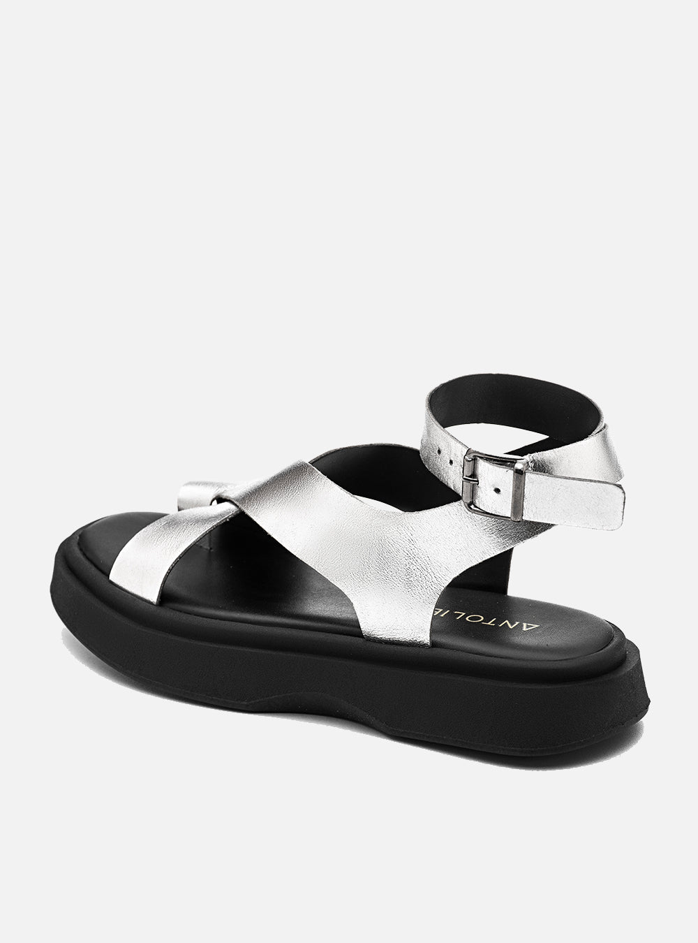 Flatform em Couro Tiras Cruzadas Bia Prata