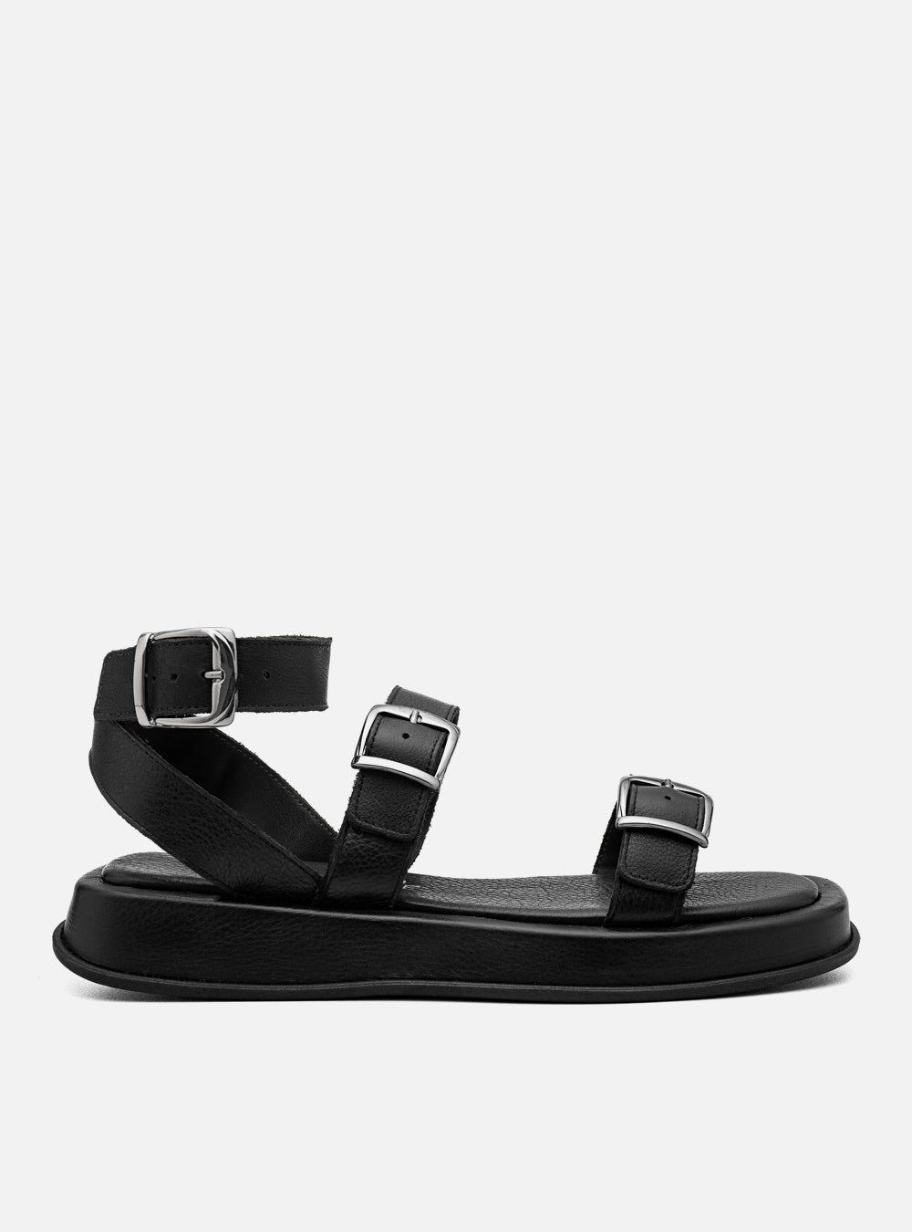 Flatform em Couro Tiras e Fivelas Rafaela Preto