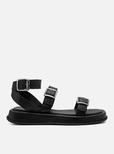 Flatform em Couro Tiras e Fivelas Rafaela Preto