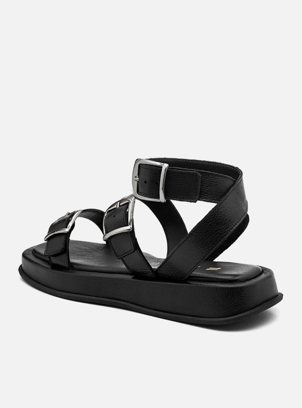 Flatform em Couro Tiras e Fivelas Rafaela Preto