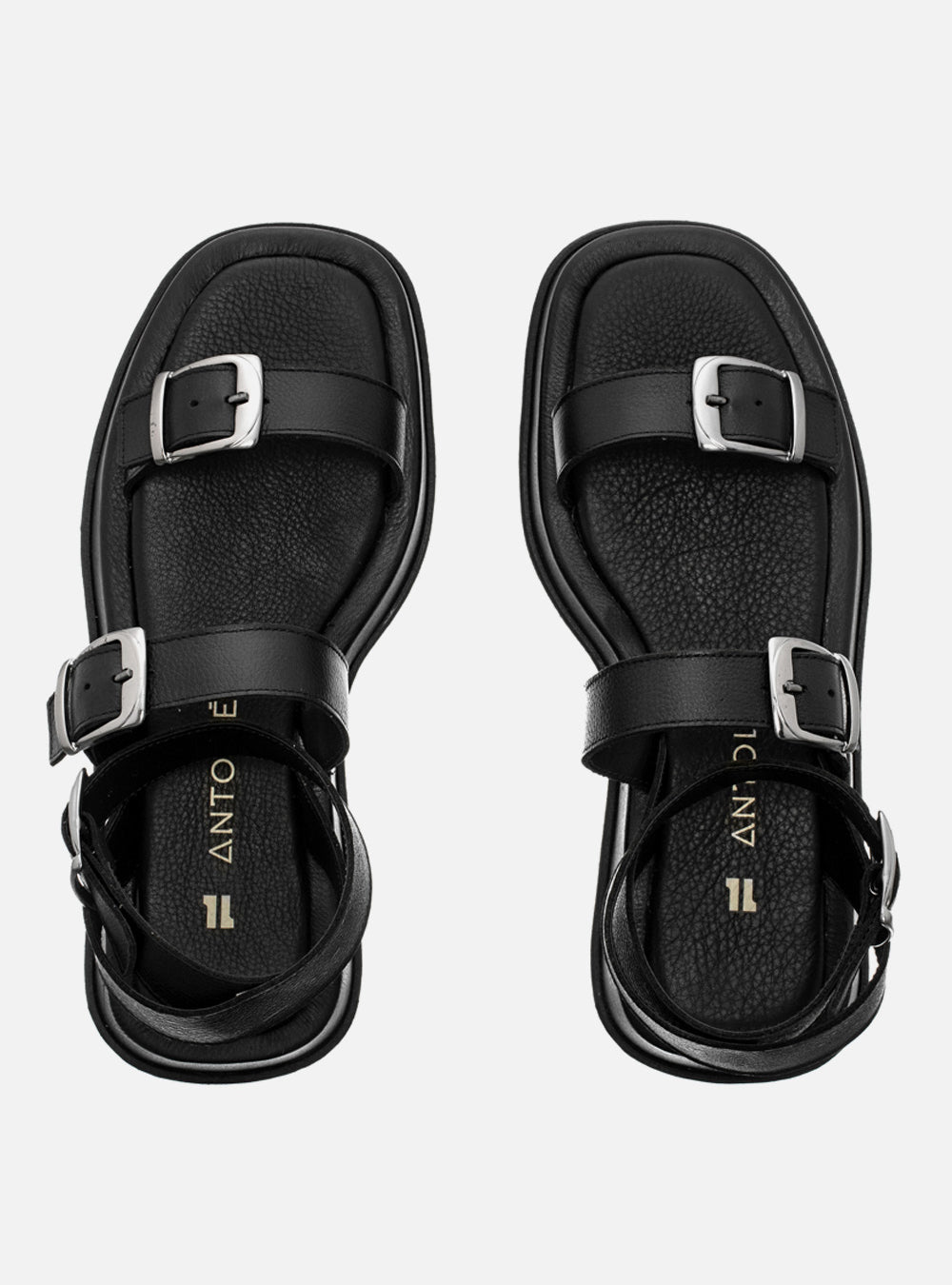 Flatform em Couro Tiras e Fivelas Rafaela Preto