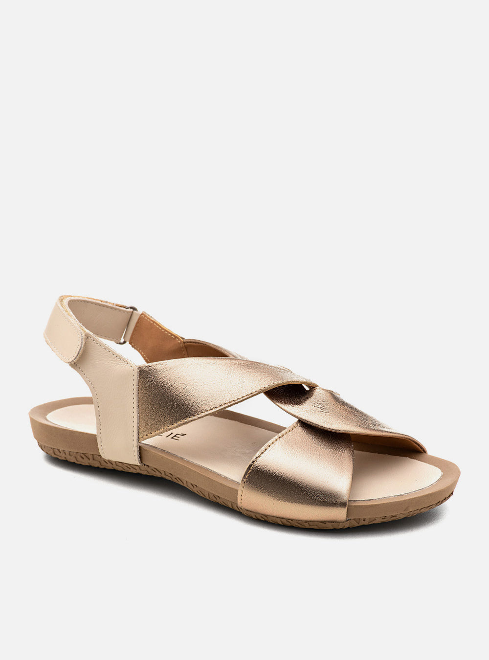 Sandália Comfort em Couro Amarração Alice Prata Velho e Off White