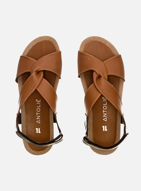 Sandália em Couro Amarração Alice Caramelo e Café