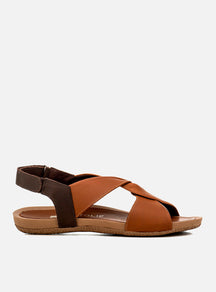 Sandália em Couro Amarração Alice Caramelo e Café