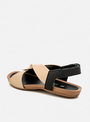 Sandália em Couro Amarração Alice Off White e Preto