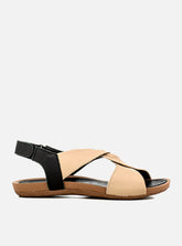 Sandália em Couro Amarração Alice Off White e Preto