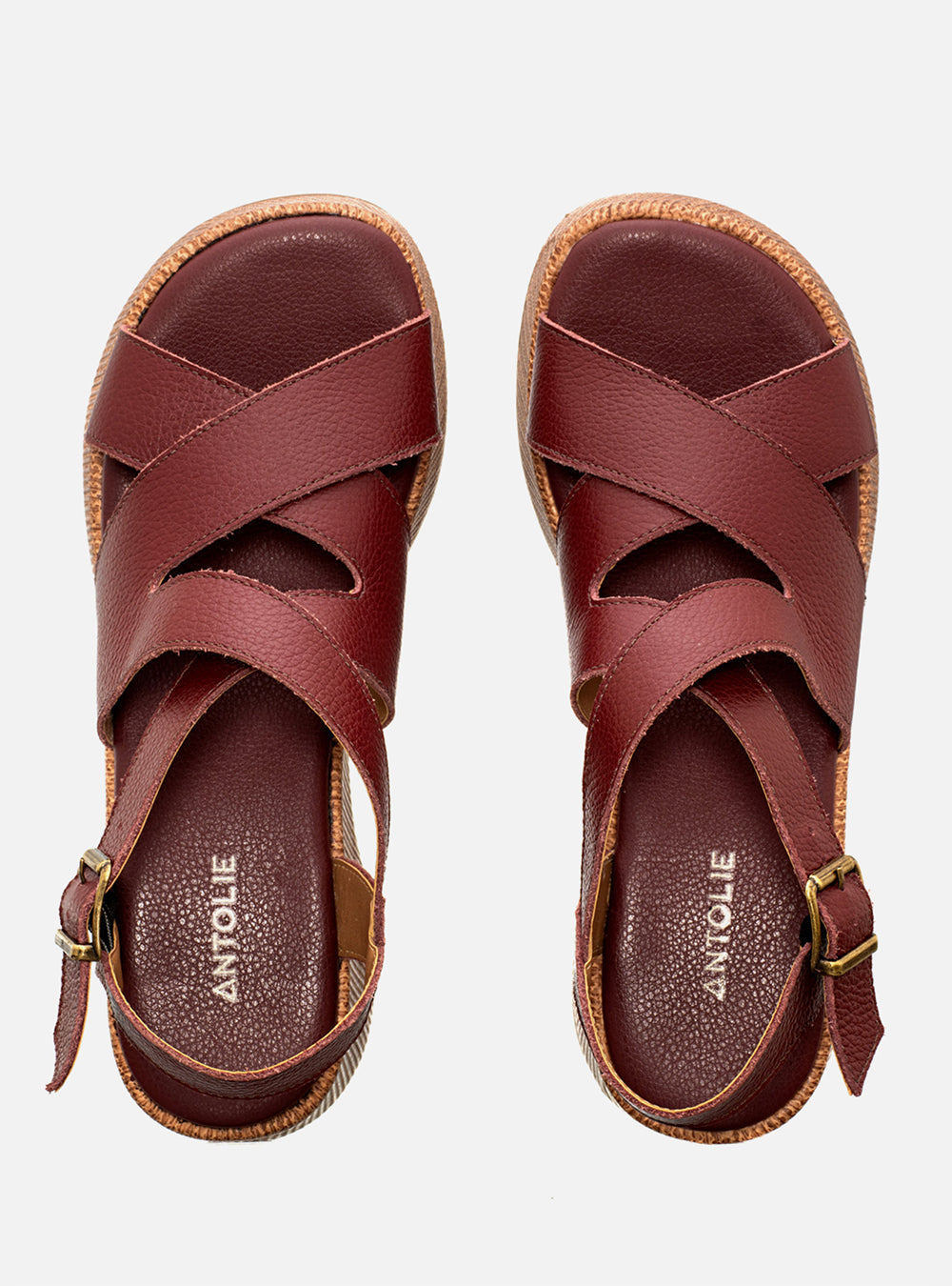 Sandália em Couro Bordô Plataforma Trama Tiras Transpassadas