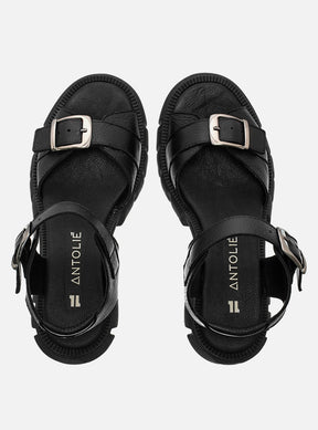 Sandália em Couro com Fivelas Maitê Preto