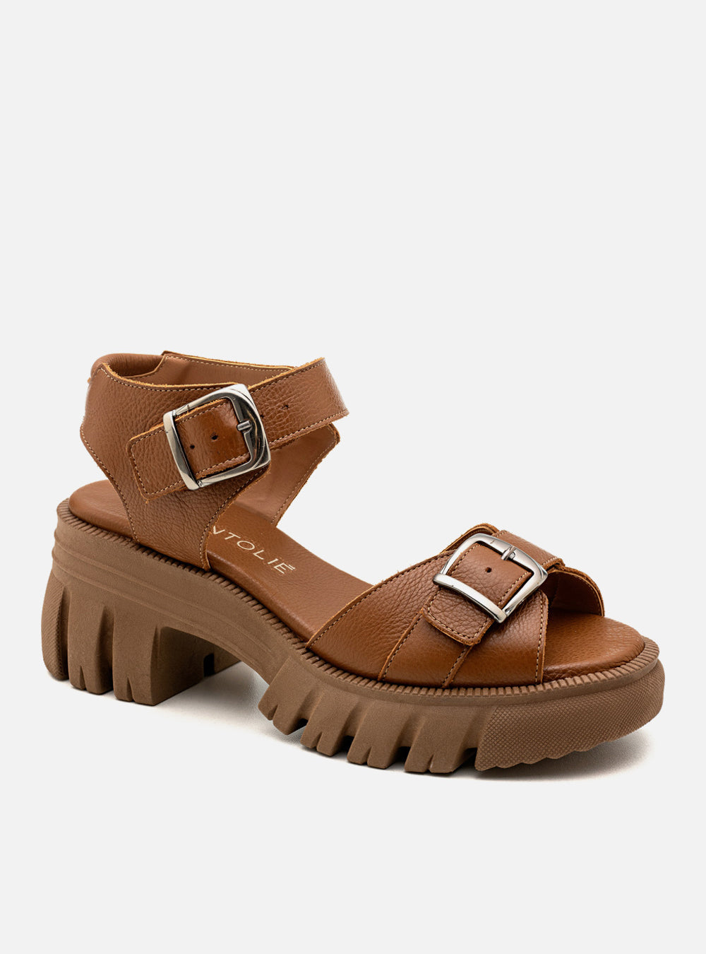 Sandália em Couro com Fivelas Maitê Caramelo