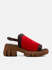 Sandália em Couro com Plataforma Maitê Vermelho e Café