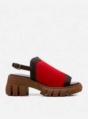 Sandália em Couro com Plataforma Maitê Vermelho e Café