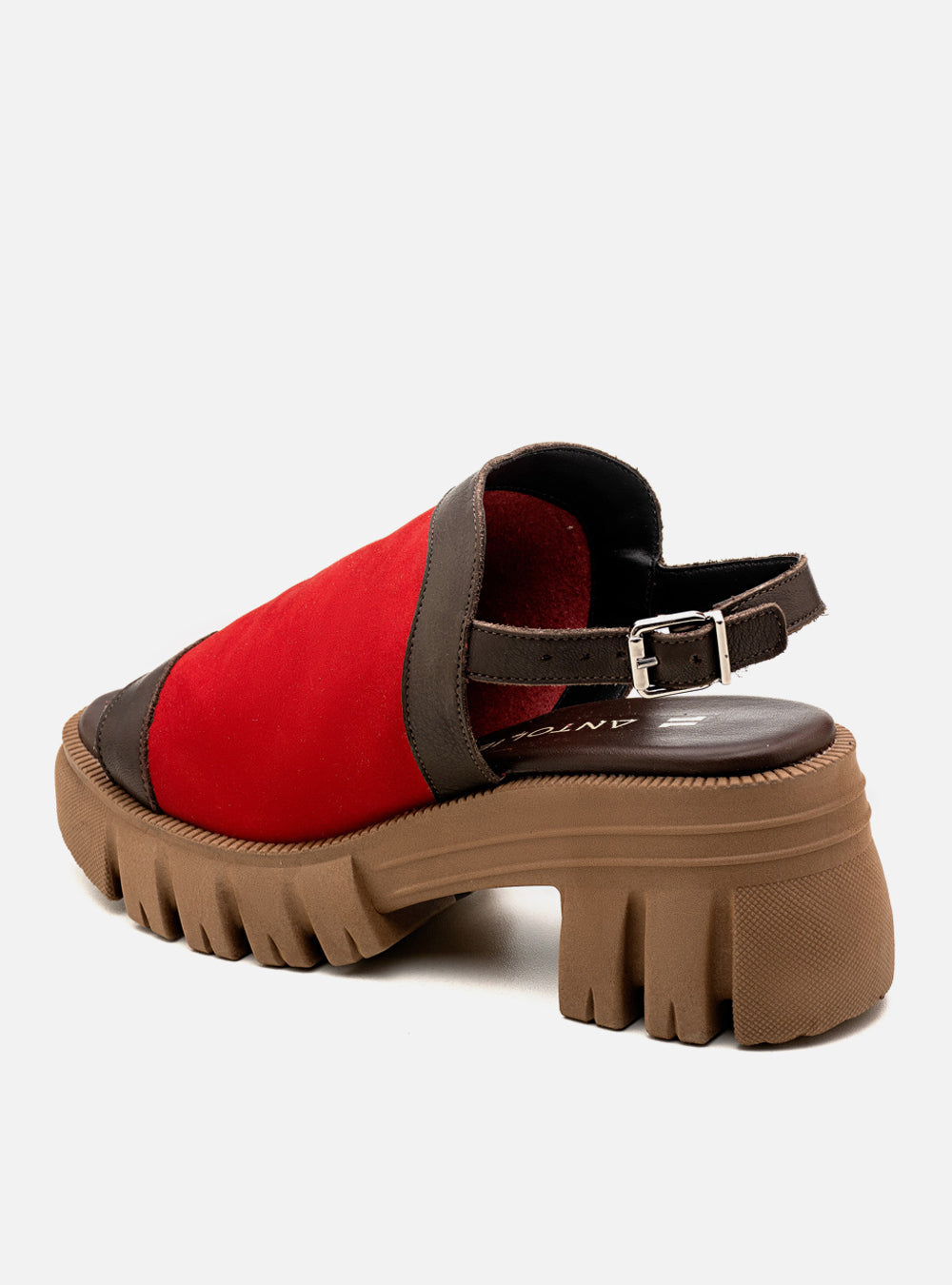 Sandália em Couro com Plataforma Maitê Vermelho e Café