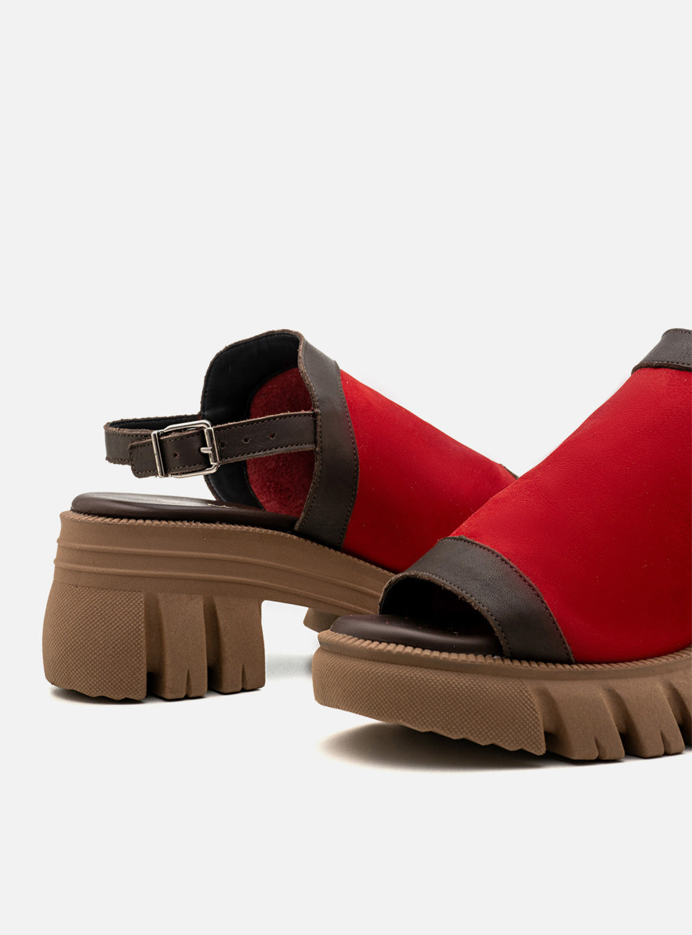 Sandália em Couro com Plataforma Maitê Vermelho e Café