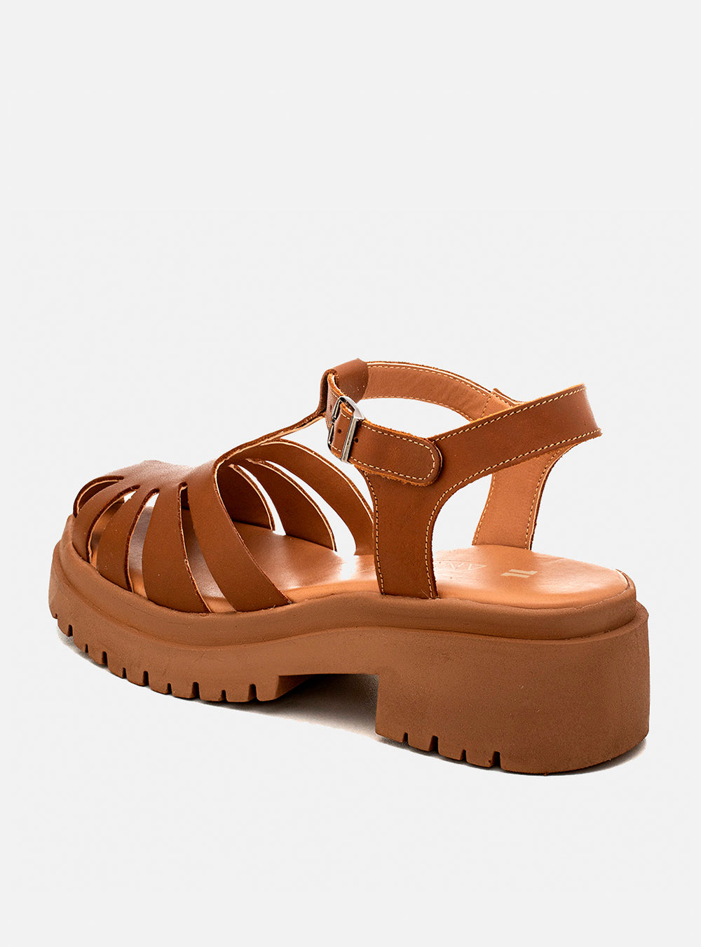 Sandália em Couro Fisherman Salto Morgan Caramelo