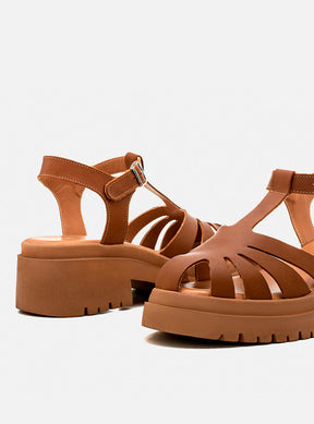 Sandália em Couro Fisherman Salto Morgan Caramelo