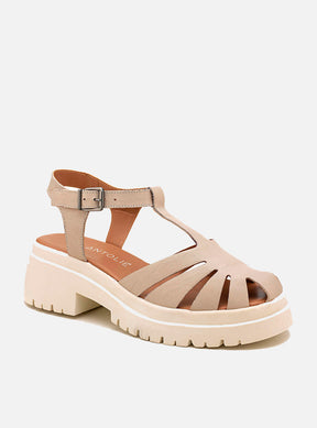 Sandália em Couro Fisherman Salto Morgan Off White