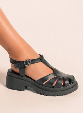 Sandália em Couro Fisherman Salto Morgan Preto