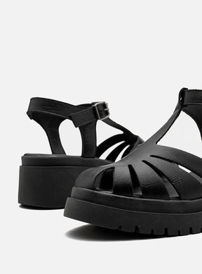 Sandália em Couro Fisherman Salto Morgan Preto