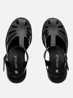 Sandália em Couro Fisherman Salto Morgan Preto